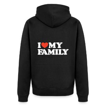 J’aime ma chemise cœur de famille - Veste à capuche bio Premium Unisexe - noir - Dos - Nico (187cm)