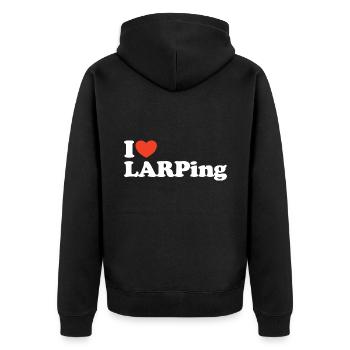 I love LARPing Heart Shirt - Unisex Premium Organic Zip Hoodie - black - Back - Nico (187cm)