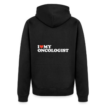 I love my Oncologist Heart Shirt - Unisex Premium Organic Zip Hoodie - black - Back - Nico (187cm)
