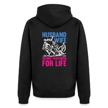 Ski Skifahrer Ehe Ehepaar Mann Frau Geschenk - Unisex Premium Bio Zip Hoodie - Schwarz - Hinten - Nico (187cm)