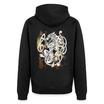 FENRIR Wolf - Odin - Vintage - usedlook - Unisex Premium Bio Zip Hoodie - Schwarz - Hinten - Nico (187cm)