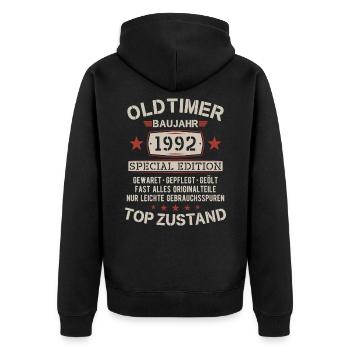 Oldtimer Baujahr 1992 Jahrgang Geburtstag Geschenk - Unisex Premium Bio Zip Hoodie - Schwarz - Hinten - Nico (187cm)