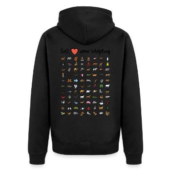 Gott liebt seine Schöpfung - Unisex Premium Bio Zip Hoodie - Schwarz - Hinten - Nico (187cm)