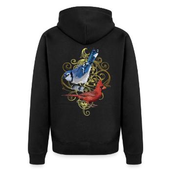 The Northern Cardinal and the Blue Jay - Unisex Premium Organic Zip Hoodie - black - Back - Nico (187cm)
