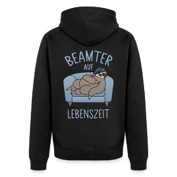 Faultier Couch - Beamter auf Lebenszeit - Unisex Premium Bio Zip Hoodie - Schwarz - Hinten - Nico (187cm)