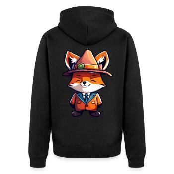 Süßer Fuchs Müllinspektor Kawaii Tier im Anzug - Unisex Premium Bio Zip Hoodie - Schwarz - Hinten - Nico (187cm)