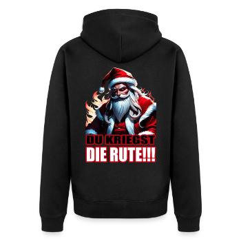 Böser Weihnachtsmann - Du kriegst die Rute!!! - Unisex Premium Bio Zip Hoodie - Schwarz - Hinten - Nico (187cm)
