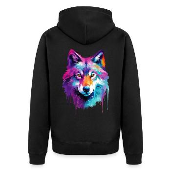 Wolf Wolf Head Nature Wilderness Watercolor Colorful Art - Unisex Premium Organic Zip Hoodie - black - Back - Nico (187cm)