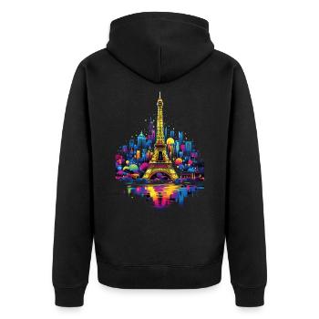 Paris, Tour Eiffel, France, Ville, Horizon, Nuit - Veste à capuche bio Premium Unisexe - noir - Dos - Nico (187cm)