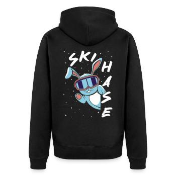 Skihase - Skifahren - Winterurlaub in den Bergen - Unisex Premium Bio Zip Hoodie - Schwarz - Hinten - Nico (187cm)