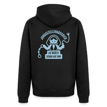 Junggesellenabschied – Sie Wartet Schon Auf Ihn! - Unisex Premium Bio Zip Hoodie - Schwarz - Hinten - Nico (187cm)