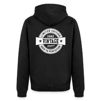 Retro 1982 Geburtstag 1982 Geschenk 1982 Jahrgang - Unisex Premium Bio Zip Hoodie - Schwarz - Hinten - Nico (187cm)