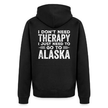 Ich brauche keine Therapie, ich muss nur nach Alaska gehen - Unisex Premium Bio Zip Hoodie - Schwarz - Hinten - Nico (187cm)