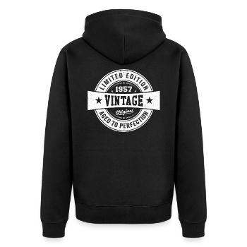 Retro 1957 Geburtstag 1957 Geschenk 1957 Jahrgang - Unisex Premium Bio Zip Hoodie - Schwarz - Hinten - Nico (187cm)