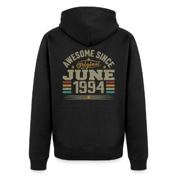 Juni 1994 Geburtstagsgeschenk Juni 1994 Juni - Unisex Premium Bio Zip Hoodie - Schwarz - Hinten - Nico (187cm)