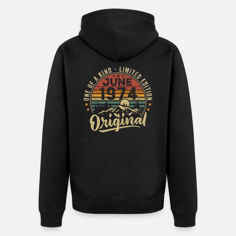 Juni 1974 Vintage Geburtstagsgeschenk 1974 Juni - Unisex Premium Bio Zip Hoodie - Schwarz