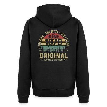 1979 June 1979 Birthday June 1979 June Gift - Unisex Premium Organic Zip Hoodie - black - Back - Nico (187cm)