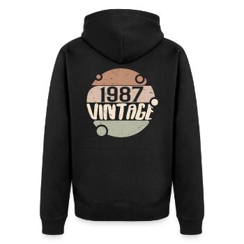 Jahrgang 1987 Retro Geschenke 1987 Jahrgang 1987 - Unisex Premium Bio Zip Hoodie - Schwarz - Hinten - Nico (187cm)