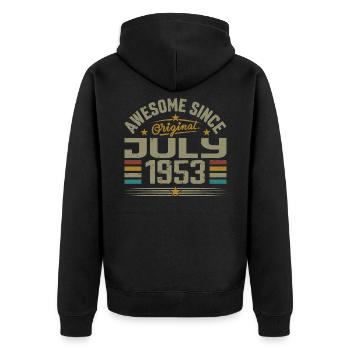 Baujahr Juli 1953 | Geschenk Juli 1953 - Unisex Premium Bio Zip Hoodie - Schwarz - Hinten - Nico (187cm)