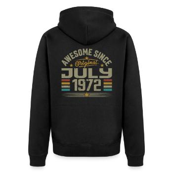 Baujahr Juli 1972 | Geschenk Juli 1972 - Unisex Premium Bio Zip Hoodie - Schwarz - Hinten - Nico (187cm)