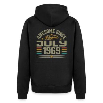Baujahr Juli 1969 | Geschenk Juli 1969 - Unisex Premium Bio Zip Hoodie - Schwarz - Hinten - Nico (187cm)