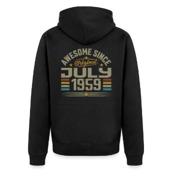 Baujahr Juli 1959 | Geschenk Juli 1959 - Unisex Premium Bio Zip Hoodie - Schwarz - Hinten - Nico (187cm)