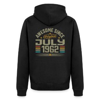 Baujahr Juli 1962 | Geschenk Juli 1962 - Unisex Premium Bio Zip Hoodie - Schwarz - Hinten - Nico (187cm)
