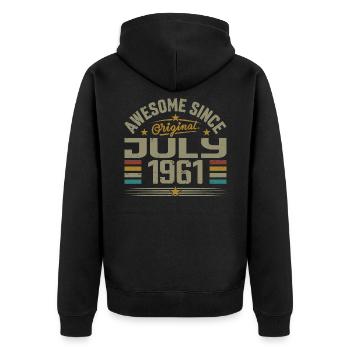 Built in July 1961 | Gift July 1961 - Unisex Premium Organic Zip Hoodie - black - Back - Nico (187cm)
