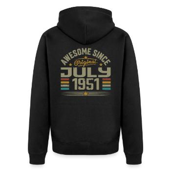 Erbaut im Juli 1951 | Geschenk Juli 1951 - Unisex Premium Bio Zip Hoodie - Schwarz - Hinten - Nico (187cm)