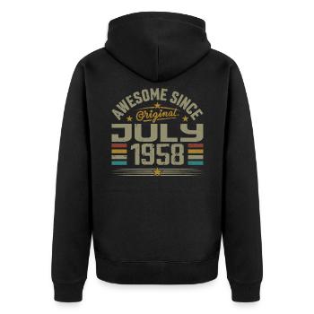 Baujahr Juli 1958 | Geschenk Juli 1958 - Unisex Premium Bio Zip Hoodie - Schwarz - Hinten - Nico (187cm)