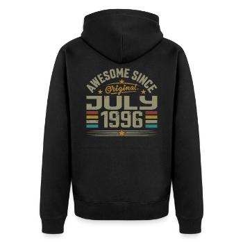 Baujahr Juli 1996 | Geschenk Juli 1996 - Unisex Premium Bio Zip Hoodie - Schwarz - Hinten - Nico (187cm)