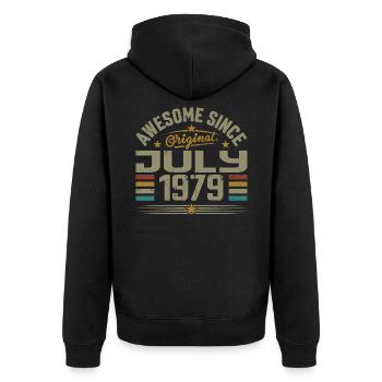 Baujahr Juli 1979 | Geschenk Juli 1979 - Unisex Premium Bio Zip Hoodie - Schwarz - Hinten - Nico (187cm)
