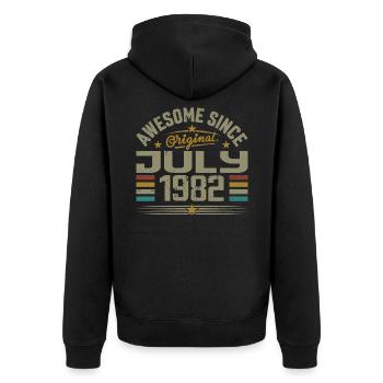Baujahr Juli 1982 | Geschenk Juli 1982 - Unisex Premium Bio Zip Hoodie - Schwarz - Hinten - Nico (187cm)