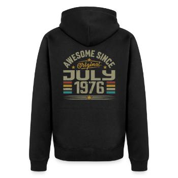 Baujahr Juli 1976 | Geschenk Juli 1976 - Unisex Premium Bio Zip Hoodie - Schwarz - Hinten - Nico (187cm)