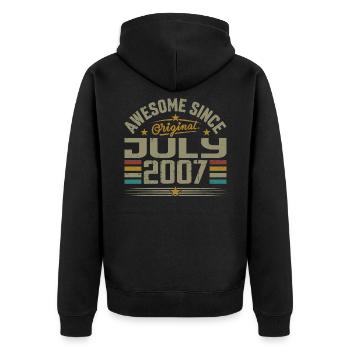 Baujahr Juli 2007 | Geschenk Juli 2007 - Unisex Premium Bio Zip Hoodie - Schwarz - Hinten - Nico (187cm)