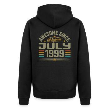 Baujahr Juli 1999 | Geschenk Juli 1999 - Unisex Premium Bio Zip Hoodie - Schwarz - Hinten - Nico (187cm)