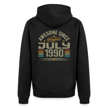 Baujahr Juli 1990 | Geschenk Juli 1990 - Unisex Premium Bio Zip Hoodie - Schwarz - Hinten - Nico (187cm)