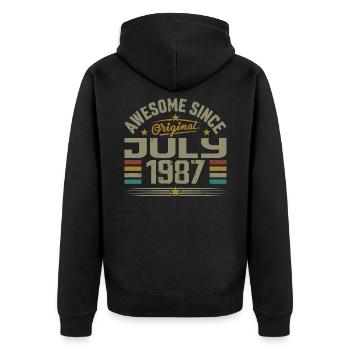 Baujahr Juli 1987 | Geschenk Juli 1987 - Unisex Premium Bio Zip Hoodie - Schwarz - Hinten - Nico (187cm)