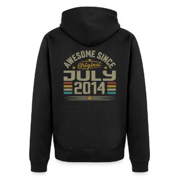 Baujahr Juli 2014 | Juli 2014 Geschenk - Unisex Premium Bio Zip Hoodie - Schwarz - Hinten - Nico (187cm)
