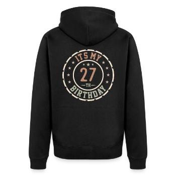 Es ist mein Geschenk zum 27. Geburtstag 27 Jahre - Unisex Premium Bio Zip Hoodie - Schwarz - Hinten - Nico (187cm)