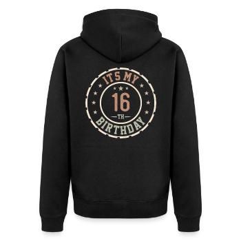 Es ist mein 16. Geburtstag 16 Jahre altes Geschenk - Unisex Premium Bio Zip Hoodie - Schwarz - Hinten - Nico (187cm)