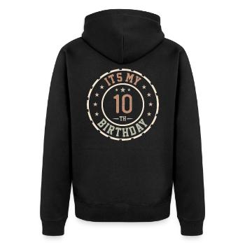Es ist mein 10-jähriges Jubiläumsgeschenk zum 10-jährigen Jubiläum - Unisex Premium Bio Zip Hoodie - Schwarz - Hinten - Nico (187cm)