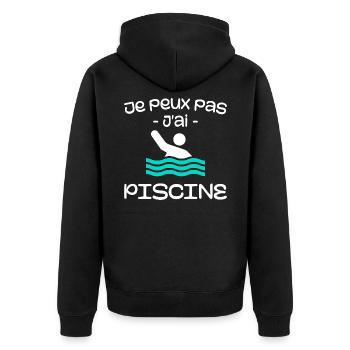 Ich kann kein Schwimmbad haben - Unisex Premium Bio Zip Hoodie - Schwarz - Hinten - Nico (187cm)