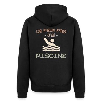 Ich kann kein Schwimmbad haben - Unisex Premium Bio Zip Hoodie - Schwarz - Hinten - Nico (187cm)