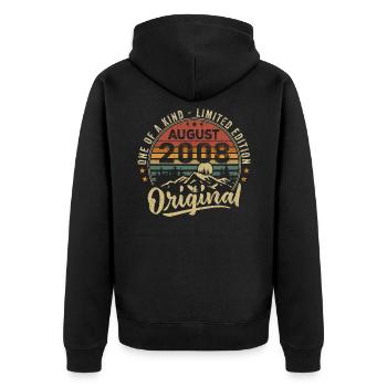 Août 2008 Cadeau Anniversaire 2008 Légendes Août - Veste à capuche bio Premium Unisexe - noir - Dos - Nico (187cm)