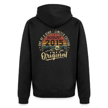 August 2015 Geburtstagsgeschenk 2015 Legenden August - Unisex Premium Bio Zip Hoodie - Schwarz - Hinten - Nico (187cm)