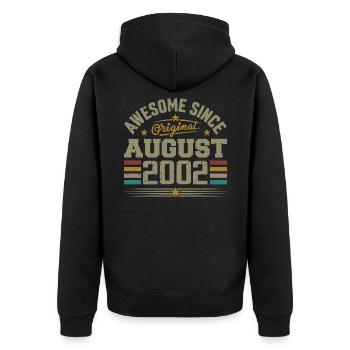 August 2002 Geburtstag August 2002 August 2002 Retro - Unisex Premium Bio Zip Hoodie - Schwarz - Hinten - Nico (187cm)