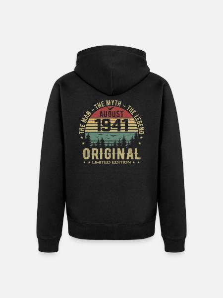 Legend Since August 1941 Birthday Gift 1941 - Unisex Premium Organic Zip Hoodie - black