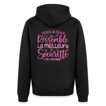 Cadeau Meilleure Sœurette - Cadeau Super Soeurette - Veste à capuche bio Premium Unisexe - noir - Dos - Nico (187cm)