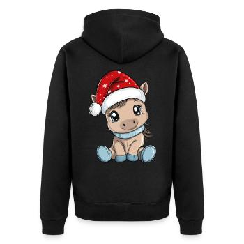 Pferd Weihnachten Süß Niedlich Xmas Weihnachtlich - Unisex Premium Bio Zip Hoodie - Schwarz - Hinten - Nico (187cm)